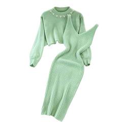 DRALOFAO Damen Strickkleid Zweiteiliger Anzug Pullover Oberteil und Kleid Bodycon 2 Stück Set Sweater Midikleid Pullikleid Gestrickt Kleid Set, Strickkleid von DRALOFAO