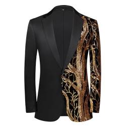 DRALOFAO Herren Weihnachtsanzug Goldener Goldene Sakko Fliege Kleidung Sakkos Outfit Modern Herren Glitzer Jacke Für Herren Glitzer Golds New Pailletten Jacke, Blazer Schwarz Glitzer von DRALOFAO