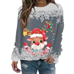 DRALOFAO Weihnachtspullover Damen Lustige Langarm Oberteile Casual Frauen Sweatshirt Weihnachtsoutfit Weihnachtspulli für Frau Teenager Mädchen von DRALOFAO