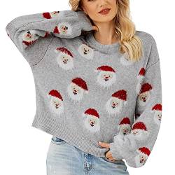 DRALOFAO Weihnachtspullover Damen Rundhals Christmas Sweater Langarm Strickpulli Xmas Christmas Sweater Schneemann Weihnachtspulli Jumper Norwegerpullover Für Winter von DRALOFAO