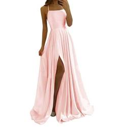 Damen Elegant Lange Ballkleider Satin A-Linie Hochzeitskleid Abendkleider Sexy Neckholder Spaghetti Brautkleid Kleider Lang Prinzessin Brautjungfer Kleid Glitzer von DRALOFAO