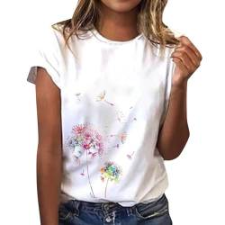 Damen Oberteile Sommer Tshirt Kurzarm Bluse mit Rundhalsausschnitt Bunte Blumen Drucken T-Shirt Tee Tops Pullover Teenager Mädchen Pulli Tunika Shirt Freizeit T Shirts Longbluse für Frauen von DRALOFAO