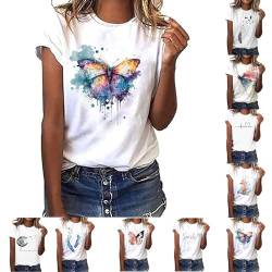 Damen Oberteile Sommer Tshirt Kurzarm Bluse mit Rundhalsausschnitt Bunte Blumen Drucken T-Shirt Tee Tops Pullover Teenager Mädchen Pulli Tunika Shirt Freizeit T Shirts Longbluse für Frauen von DRALOFAO