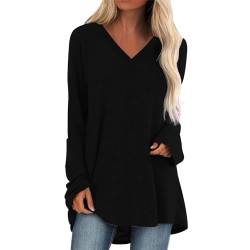 Oversized T-Shirt Damen Langarm Locker Sommer Longshirt Oberteile Sommer Lang Tee Shirt Tunika Casual Langarmshirt Lässig Basic Bluse Einfarbig Sweatshirt Für Frauen von DRALOFAO