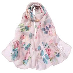 Seidenschal Damen Elegant Weich Warm Halstuch Herbst Winter Bunt Pashmina Elegant XXL Blumen Groß Lang Frauen Stola Seidentuch Cape Scarf von DRALOFAO