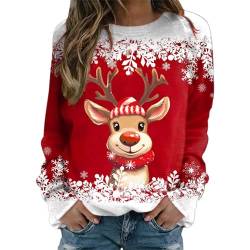 Weihnachtspullover Damen Casual Lustige Christmas Pullover Xmas Langarm Oberteile Frauen Sweatshirt Weihnachtspulli Hässliche Pullover für Frau Teenager Mädchen von DRALOFAO