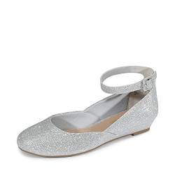 DREAM PAIRS Ballerinas Damen Riemchenballerina Damen Ballerinas Damen Elegant Flats Schuhe REVONA-E Silber/Glitter Größe 41 (EUR) von DREAM PAIRS