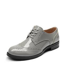 DREAM PAIRS Damen Klassische Schnürhalbschuhe Oxford atmungsaktiv Brogues flach Derby atmungsaktiv Damen Anzugschuhe komfortabel Businessschuhe SDOX2201W-E Light/GRAU Größe 41 EU von DREAM PAIRS