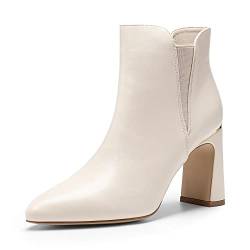 DREAM PAIRS Damen Knöchel Stiefel Anti-Rutsch-Laufsohle PU Obermaterial Chic & Stylisch Trendy Blockabsatz Beige SDAB2206W-E Größe 41 (EUR) von DREAM PAIRS