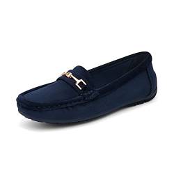 DREAM PAIRS Damen Loafer Bequeme Mokassins Slippers Damen Niedrige Schuhe Faltbare Klassische Loafer Blue-Suede 42 (EUR) SDLS2205W-NEW-E von DREAM PAIRS