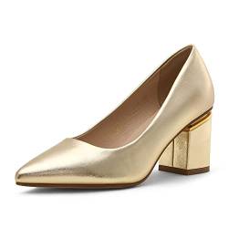 DREAM PAIRS Damen Pumps Elegante, gepolsterte Pumps mit Blockabsatz für Damene Gold/PU SDPU2227W-E Größe 36 (EUR) von DREAM PAIRS