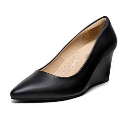 DREAM PAIRS Damen Pumps einfarbig Keilabsatz Schuhe mit Plateau Chunkyrayan und spitzer Zehenpartie, Frauen Wedgeabsatz Pumps Schwarz SDPU2202W-E Größe 40 (EUR) von DREAM PAIRS