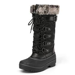 DREAM PAIRS Damen Schneestiefel Schnürung Wasserdichtes Obermaterial Kunstpelz-Futter Rutschfeste Sohle Schwarz Avalanche-E Größe 37 (EUR) von DREAM PAIRS