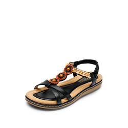 DREAM PAIRS Damen Sommer Sandalen mit Strass Perlen Bohemia Strand Schuhe Freizeit Flach Sandalette T-Riemen Frauen Flache Sandalen SDFS2335W-E SCHWARZ Größe 39 (EUR) von DREAM PAIRS