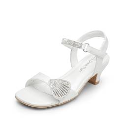 DREAM PAIRS Mädchen Sandalen Kindersandalen Sommer Prinzessin Schuhe Knöchelriemen quadratische Zehenpartie niedriger Absatz Kristallschale,Size 36,Weiss,SDSD2420K von DREAM PAIRS