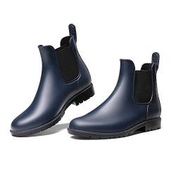 DREAM PAIRS Stiefel Damen Gummistiefel Damen Halbhoch Chelsea Boots Damen Frauen Ankle Wellies Wasserdicht Regenstiefel NAVY 40 EU von DREAM PAIRS