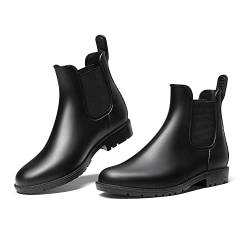 DREAM PAIRS Stiefel Damen Gummistiefel Damen Halbhoch Chelsea Boots Damen Frauen Ankle Wellies Wasserdicht Regenstiefel Schwarz 38 EU von DREAM PAIRS