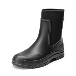 DREAM PAIRS Wasserdicht Regenstiefel Damen Bequem Gummistiefel Halbhoch Chelsea Boots mit Rutschfest Sohle,Size 38,SCHWARZ,SDRB2406W-E von DREAM PAIRS