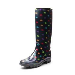 DREAM PAIRS Wasserdicht Regenstiefel Damen Bequem Regenschuhe Gummistiefel Wasserdicht Hohe Gartenschuhe,Size 37,MULTISPOT,SDRB2407W-E von DREAM PAIRS