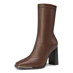 DREAM PAIRS Women's Mid-Calf Stiefel quadratische Spitze Stiefel Pointed-Toe PU Obermaterial Braun SDMB2206W-E Größe 37 (EUR) von DREAM PAIRS