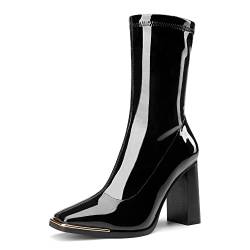 DREAM PAIRS Women's Mid-Calf Stiefel quadratische Spitze Stiefel Pointed-Toe PU Obermaterial Schwarz SDMB2206W-E Größe 38 (EUR) von DREAM PAIRS