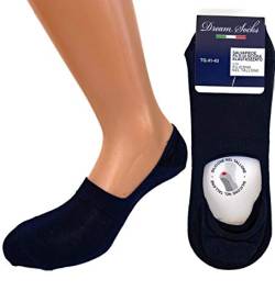 DREAM SOCKS 6 Paar unsichtbare niedrige Socken für Damen Herren mit Silikon in der Ferse für Sneaker, Mokassins, atmungsaktive Socken in Stretch-Lisle, schwarz weiß beige (6 Paare Blau, 41-43) von DREAM SOCKS