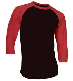 Dream USA Herren Casual 3/4 Ärmel Baseball T-Shirt Raglan Jersey Shirt Weiß, N. Black & Red, XX-Large von DREAM USA