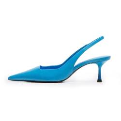 DREAMCIA Slingback Pumps Schuhe Metallic Silber Schuhe für Damen mit spitzem Zehenbereich, Blau, 38 EU von DREAMCIA
