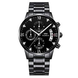 DREAMING Q&P Black Stainless Steel Men's Wrist Watches Analog Quartz Chronograph Mutifunctional Crystal Wristwatch for Man with Date Calendar von DREAMING Q&P