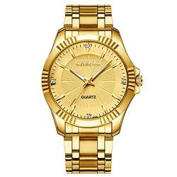 DREAMING Q&P Fq-005 Klassische Stil Gold Edelstahl Herren Armbanduhren mit Kristallen für Mann, Gold & Gold, 4 cm, Business von DREAMING Q&P