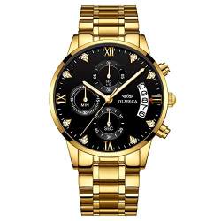 DREAMING Q&P Gold Stainless Steel Men's Wrist Watches Analog Quartz Black Military Chronograph Mutifunctional Crystal Wristwatch for Man with Date Calendar von DREAMING Q&P