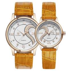 DREAMING Q&P Unisex Analog Quarz Paar Uhr mit Leder Armband Braun MW102J von DREAMING Q&P