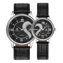 DREAMING Q&P Unisex Analog Quarz Paar Uhr mit Leder Armband Schwarz MW102B von DREAMING Q&P
