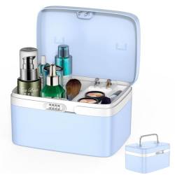 Kosmetikkoffer Groß Make up Koffer Schminkkoffer ABS Beauty Case Abschließbarer Friseurkoffer Nagelkoffer Werkzugkoffer Mädchen Schminkkoffer Beauty Case (Blue) von DREAMME