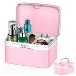 Kosmetikkoffer Groß Make up Koffer Schminkkoffer ABS Beauty Case Abschließbarer Friseurkoffer Nagelkoffer Werkzugkoffer Mädchen Schminkkoffer Beauty Case (pink) von DREAMME