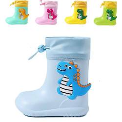 DRECAGE Kinder Gummistiefel Dinosaurier Regenschuhe, rutschfest und Federleicht, für Jungen und Mädchen Blau 24/25 EU Herstellergr. 160 von DRECAGE