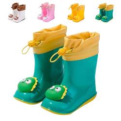 DRECAGE Kinder Gummistiefel Dinosaurier Regenschuhe, rutschfest und Federleicht, für Jungen und Mädchen Grün 22/23 EU von DRECAGE