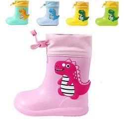 DRECAGE Kinder Gummistiefel Dinosaurier Regenschuhe, rutschfest und Federleicht, für Jungen und Mädchen Pink 28 EU Herstellergr. 180 von DRECAGE