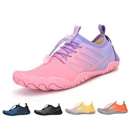 DRECAGE Schnell-Trocknend Badeschuhe Wasserschuhe Herren Damen Barfußschuhe Auqaschuhe Für Wassersport Fitness Schwimmen Surfen rutschfest Leicht Pink Lila 38EU von DRECAGE