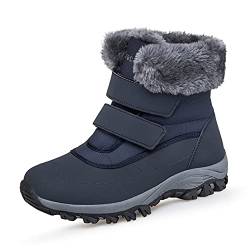 DRECAGE Winterstiefel Wasserdicht Damen Gefüttert Stiefel mit Klettverschluss Boots Schneestiefel Warm Rutschfest Blau 41 EU von DRECAGE