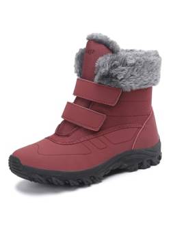 DRECAGE Winterstiefel Wasserdicht Damen Gefüttert Stiefel mit Klettverschluss Boots Schneestiefel Warm Rutschfest Rot 40 EU von DRECAGE