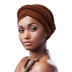 DRESHOW 1 Stück Afrikanischer Damen Turban Geflecht Kopfbedeckung Kopftücher Chemo Kappe Vorgebunden Beanie Mütze Kopfwickel Schlafmütze von DRESHOW