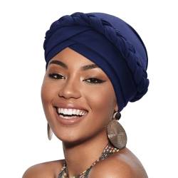 DRESHOW 1 Stück Afrikanischer Damen Turban Geflecht Kopfbedeckung Kopftücher Chemo Kappe Vorgebunden Beanie Mütze Kopfwickel Schlafmütze von DRESHOW