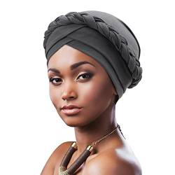 DRESHOW 1 Stück Afrikanischer Damen Turban Geflecht Kopfbedeckung Kopftücher Chemo Kappe Vorgebunden Beanie Mütze Kopfwickel Schlafmütze von DRESHOW