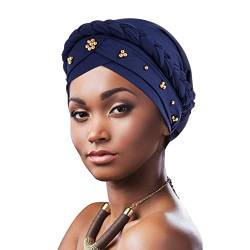 DRESHOW 1 Stück Afrikanischer Damen Turban Geflecht Kopfbedeckung Kopftücher Chemo Kappe Vorgebunden Beanie Mütze Kopfwickel Schlafmütze von DRESHOW