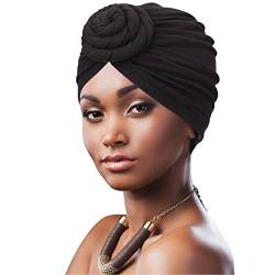 DRESHOW 1 Stück Afrikanischer Damen Turban Geflecht Kopfbedeckung Kopftücher Chemo Kappe Vorgebunden Beanie Mütze Kopfwickel Schlafmütze von DRESHOW