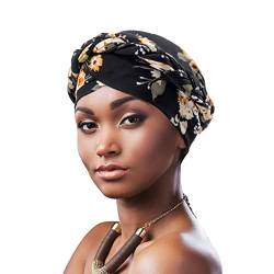 DRESHOW 1 Stück Afrikanischer Damen Turban Geflecht Kopfbedeckung Kopftücher Chemo Kappe Vorgebunden Beanie Mütze Kopfwickel Schlafmütze von DRESHOW