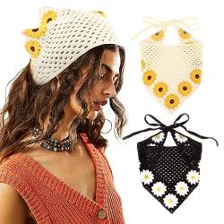 DRESHOW 2 Stück Damen Boho Stirnbänder Dreieck Kopftücher Bandanas Turban Krawatte Haarbänder Elastisches Haarschal für Frauen und Mädchen von DRESHOW