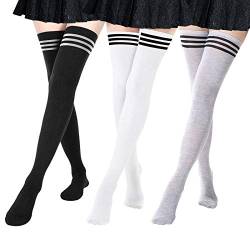 DRESHOW 3 Paar Damen Extra Lange Socken Überknie Kniestrümpfe Overknee Strümpfe Lange Gestreifte Socken Lässige Hoch Booten Strümpfe von DRESHOW