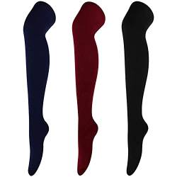 DRESHOW 3 Paar Damen Überknie Kniestrümpfe Overknee Strümpfe Lange Gestreifte Socken Schüler Knitting Sportsocken von DRESHOW